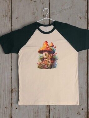Custom Mushroom Cottagecore Raglan Baseball Tee L